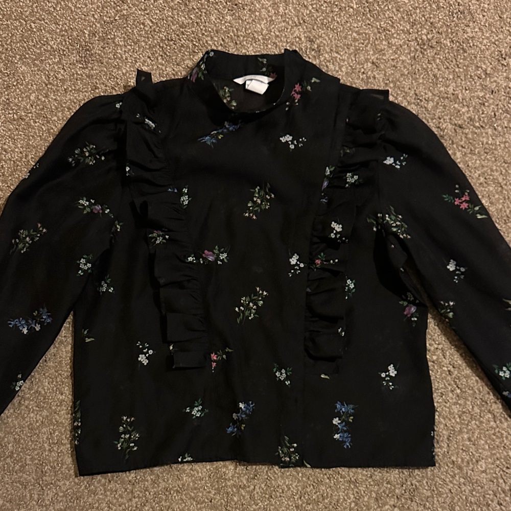 H&M Black Floral Blouse